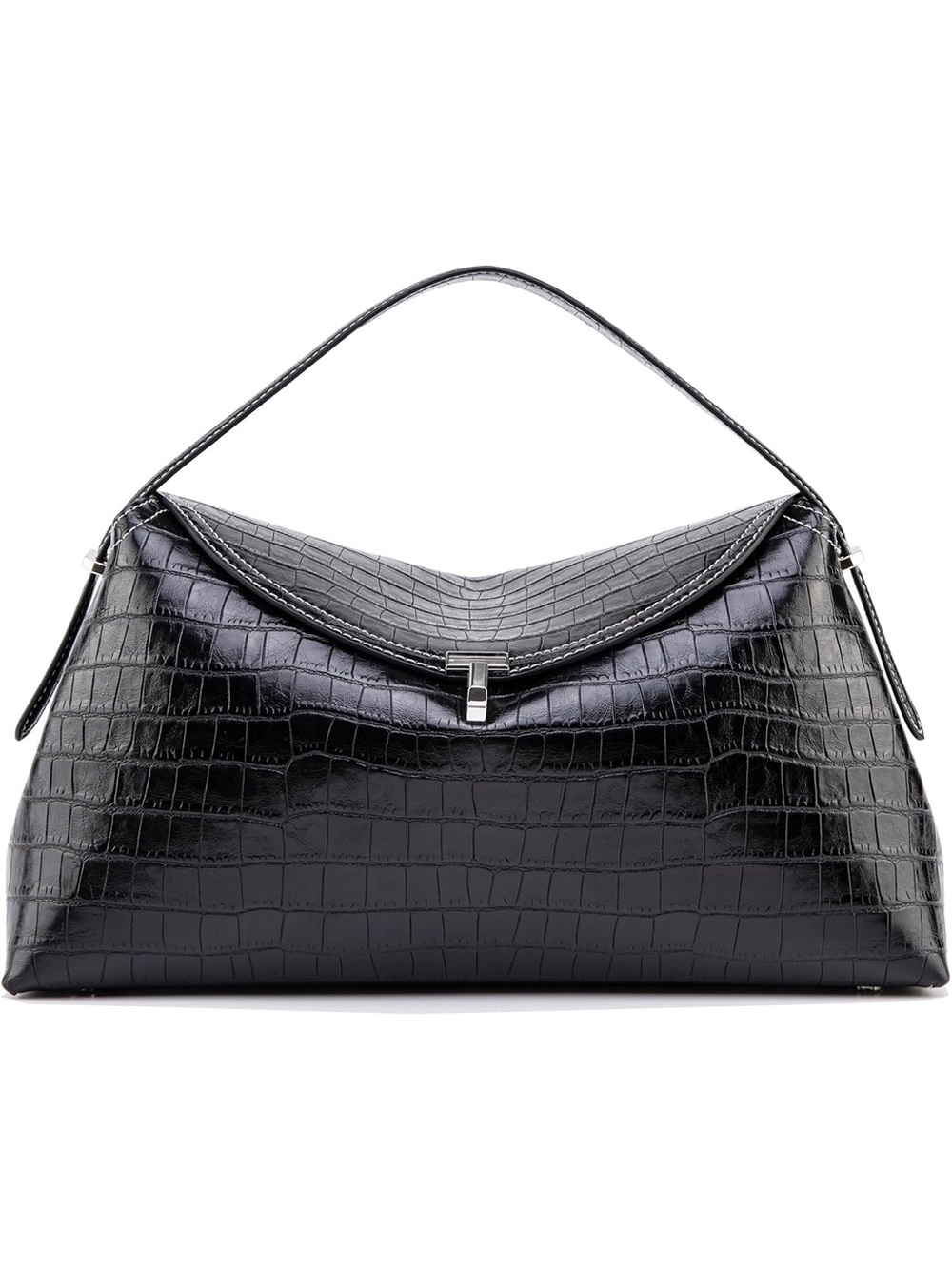 Black Croc-Embossed Shoulder Bag - Women